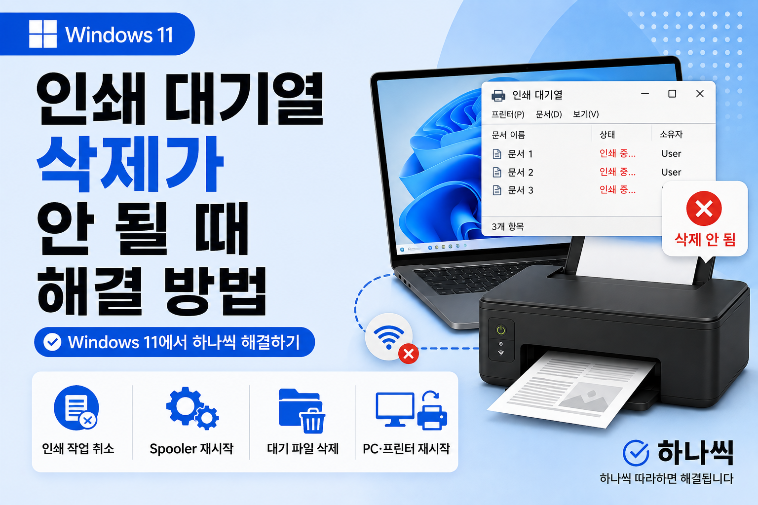 Windows 11에서 인쇄 대기열 삭제가 안 될 때 Print Spooler 재시작과 대기 파일 삭제로 해결하는 방법